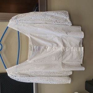 Kay & Jay White Cotton Blouse with Eyelet Lace